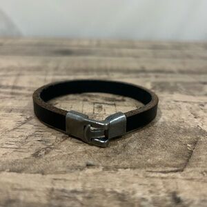 Men's Dark Brown Leather Bracelet with Silver Buckle